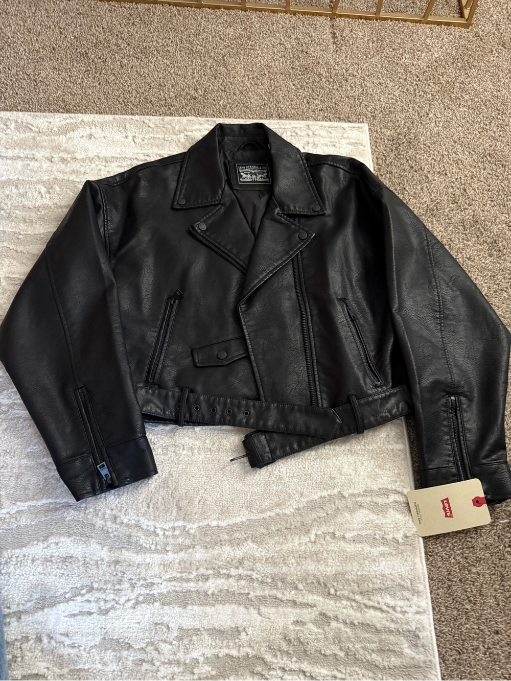 Levi's Black Women's Cropped Leather Moto Jacket